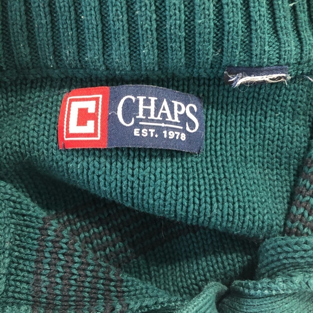 Chaps green sweater striped high neck SZ  L